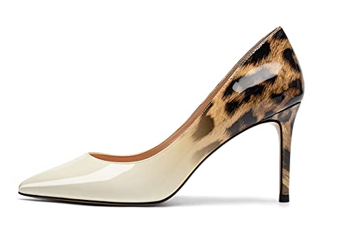 EDEFS Damen High Heels Spitzschuh Pumps Elegante Slip-on Stiletto Hochzeitsschuhe Weißer Leopard Größe EU43 von EDEFS