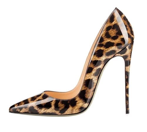 EDEFS Damen High Heels Stilettos Slip-on Pumps Spitze Zehen Klassischer Übergröße Schuhe Leopard Größe EU37 von EDEFS