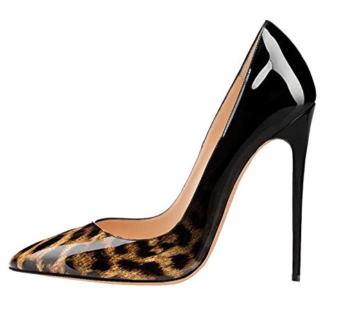 EDEFS Damen High Heels Stilettos Slip-on Pumps Spitze Zehen Sexy Übergröße Schuhe Leopard Größe EU41 von EDEFS