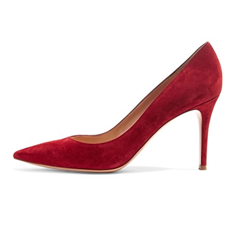 EDEFS Damen High Heels Stöckelschuhe Roter Kunstwildleder Stilettos Pumps Größe EU41 von EDEFS