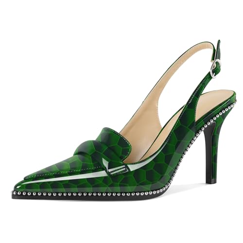 EDEFS Damen Hochzeits Stiletto Absatz Slingback 3,5 Zoll Hoher Absatz Pumps Perlen Patentleder Spitzzahn für Party Elegante Anlässe Glänzend Grün EU36 EDEFS Damen Hochzeits Stiletto Absatz Slingback 3,5 Zoll Hoher Absatz Pumps Perlen Patentleder Spitzzahn für Party Elegante Anlässe Glänzend Grün EU36 von EDEFS