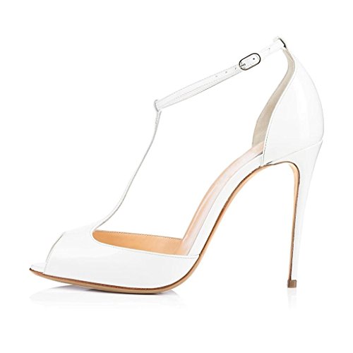 EDEFS Damen Hohen Absatz Riemchen Peep Toe Hochzeit Abend Sandalen Übergröße Weiß Größe EU43 von EDEFS