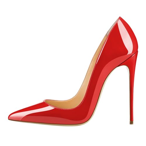 EDEFS Damen Hoher Absatz Spitz Zehe Pumps Übergröße Schuhe Rot Größe EU38 von EDEFS