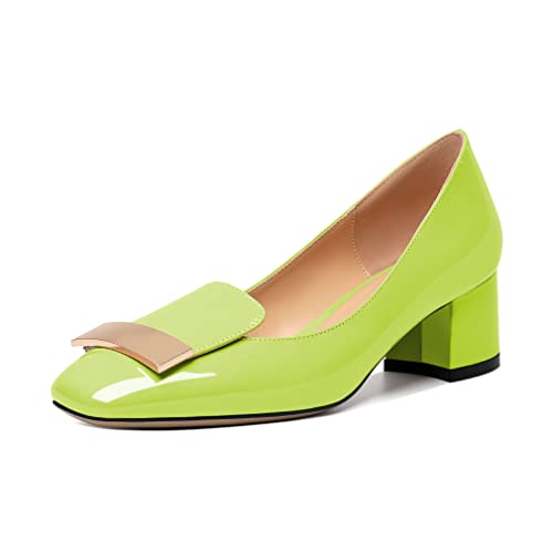 EDEFS Damen Kappe Zehe Blockabsatz Ferse Mitte Ferse Pumpen Geschlossen Zehe Slip on Blockabsatz Ferse Elegante Schuhe Hellgrün EU40 von EDEFS