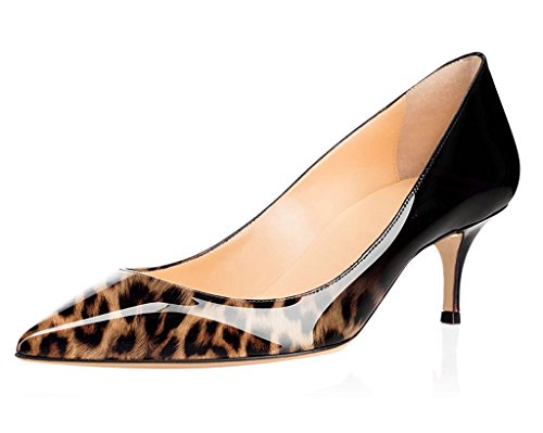 EDEFS Damen Kitten Absatz Pumps Pointed Toe 6.5 cm Heel Schuhe Leopard Größe EU39 von EDEFS