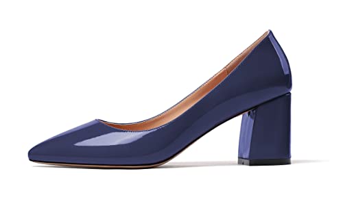 EDEFS Damen Kitten Heel Schuhe Spitze Zehen Blockabsätze 65MM Mode Patent Leder Kleider Party Schuhe Lacknavy Größe EU39 von EDEFS