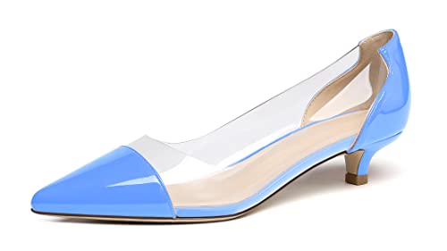 EDEFS Damen Kitten Heels Pumps Mode Spitzer Zehe Pumps mit Transparentem PVC Lackhellblau Größe EU38 EDEFS Damen Kitten Heels Pumps Mode Spitzer Zehe Pumps mit Transparentem PVC Lackhellblau Größe EU38 von EDEFS