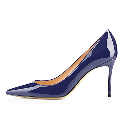 EDEFS Damen Klassisch Schuhe,Bequeme High Heels,Damen Pumps Lack Blau Größe EU37 von EDEFS