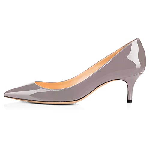 EDEFS Damen Klassisch Spitz Pumps Kitten Heels Slip-on Brautkleider Grau Größe EU39 von EDEFS