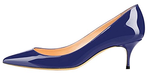 EDEFS Damen Klassische Office Work Heels Übergrößen Solide Bequem Schuhe Elegante Damen Low Heel Pumps Blau Größe EU44 von EDEFS