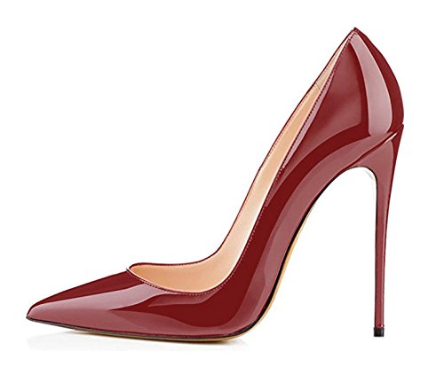 EDEFS Damen Klassische Pumps mit Pfennigabsatz Bequeme High Heels Elegante Abend Schuhe Burgundy Größe EU40 von EDEFS