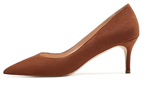 EDEFS Damen Klassische Spitzer Zehen Pumps Mode Kitten Absatz Kleid Büro Schuhe Wildleder Braun Größe EU38 von EDEFS