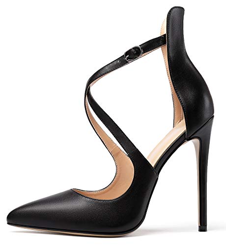 EDEFS Damen Knöchelriemchen Pumps,Spitze Zehen Stiletto Hohe Absatz Schuhe mit Schnalle Matt-schwarz EU37 EDEFS Damen Knöchelriemchen Pumps,Spitze Zehen Stiletto Hohe Absatz Schuhe mit Schnalle Matt-schwarz EU37 von EDEFS