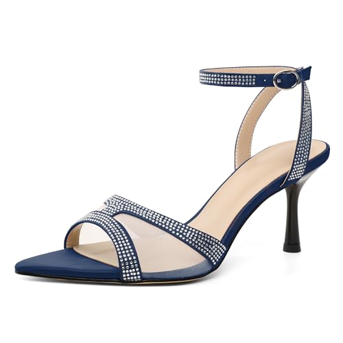 EDEFS Damen Knöchelriemen Mesh Sandalen mit Offener Spitze 7 cm Stiletto Absatz und Strassstein für Sommer Hochzeitsfeier Marineblau EU41 EDEFS Damen Knöchelriemen Mesh Sandalen mit Offener Spitze 7 cm Stiletto Absatz und Strassstein für Sommer Hochzeitsfeier Marineblau EU41 von EDEFS
