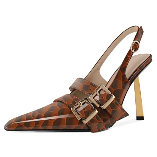 EDEFS Damen Kontraststich Slingback Pumps 10 cm Hoher Absatz Gold Metallarbeit trifft Spitzzahn Raffinesse Leuchtendes Orange EU41 EDEFS Damen Kontraststich Slingback Pumps 10 cm Hoher Absatz Gold Metallarbeit trifft Spitzzahn Raffinesse Leuchtendes Orange EU41 von EDEFS
