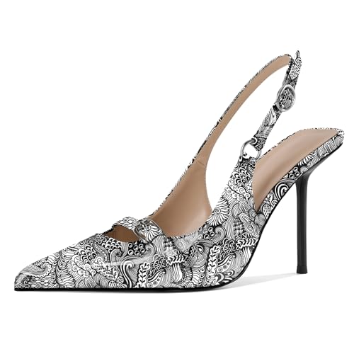 EDEFS Damen Konvertierbarer Slingback 10 cm Stiletto Absatz Pumps Runder Zeh zu Spitzzahn Transformation Blume Weiß EU44 EDEFS Damen Konvertierbarer Slingback 10 cm Stiletto Absatz Pumps Runder Zeh zu Spitzzahn Transformation Blume Weiß EU44 von EDEFS