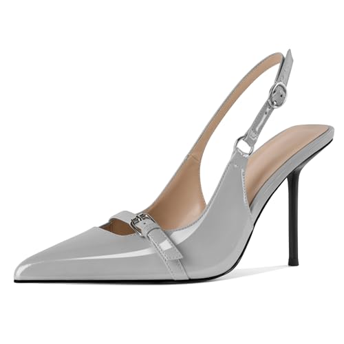 EDEFS Damen Konvertierbarer Slingback 10 cm Stiletto Absatz Pumps Runder Zeh zu Spitzzahn Transformation Grau EU44 von EDEFS