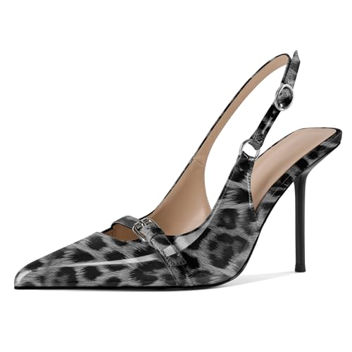 EDEFS Damen Konvertierbarer Slingback 10 cm Stiletto Absatz Pumps Runder Zeh zu Spitzzahn Transformation Leopard Weiß EU44 von EDEFS