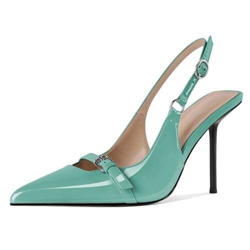 EDEFS Damen Konvertierbarer Slingback 10 cm Stiletto Absatz Pumps Runder Zeh zu Spitzzahn Transformation Mintgrün EU44 von EDEFS