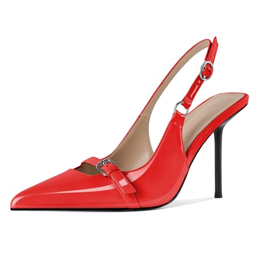 EDEFS Damen Konvertierbarer Slingback 10 cm Stiletto Absatz Pumps Runder Zeh zu Spitzzahn Transformation Rot EU44 EDEFS Damen Konvertierbarer Slingback 10 cm Stiletto Absatz Pumps Runder Zeh zu Spitzzahn Transformation Rot EU44 von EDEFS