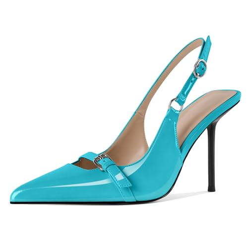 EDEFS Damen Konvertierbarer Slingback 10 cm Stiletto Absatz Pumps Runder Zeh zu Spitzzahn Transformation Türkis EU44 von EDEFS