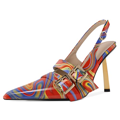 EDEFS Damen Kurvenadaptiver Pumps 10 cm Stiletto Absatz Slingback Spitzer Zeh & Gold Schnallen Powerlook Heatmap EU40 EDEFS Damen Kurvenadaptiver Pumps 10 cm Stiletto Absatz Slingback Spitzer Zeh & Gold Schnallen Powerlook Heatmap EU40 von EDEFS