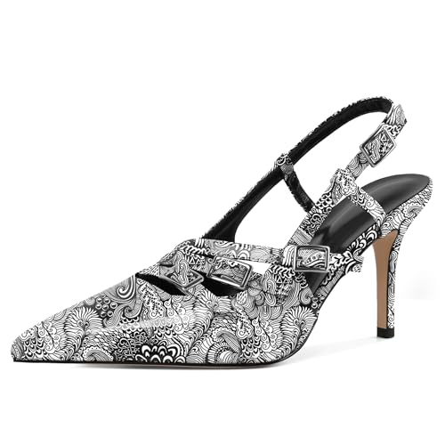 EDEFS Damen Kurvenadaptiver Slingback Pumps 3,5 Zoll Stiletto Absatz & Dreifach Schnallen System Arbeits Powerdressing Blume Weiß EU41 EDEFS Damen Kurvenadaptiver Slingback Pumps 3,5 Zoll Stiletto Absatz & Dreifach Schnallen System Arbeits Powerdressing Blume Weiß EU41 von EDEFS