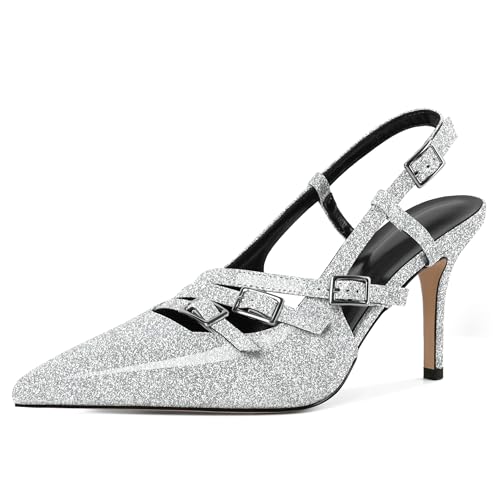 EDEFS Damen Kurvenadaptiver Slingback Pumps 3,5 Zoll Stiletto Absatz & Dreifach Schnallen System Arbeits Powerdressing Silber EU41 EDEFS Damen Kurvenadaptiver Slingback Pumps 3,5 Zoll Stiletto Absatz & Dreifach Schnallen System Arbeits Powerdressing Silber EU41 von EDEFS