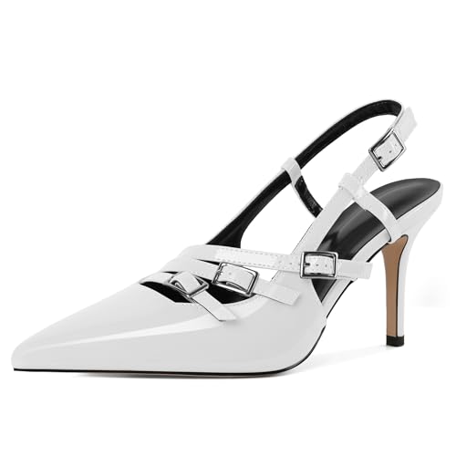 EDEFS Damen Kurvenadaptiver Slingback Pumps 3,5 Zoll Stiletto Absatz & Dreifach Schnallen System Arbeits Powerdressing Weiß EU41 EDEFS Damen Kurvenadaptiver Slingback Pumps 3,5 Zoll Stiletto Absatz & Dreifach Schnallen System Arbeits Powerdressing Weiß EU41 von EDEFS