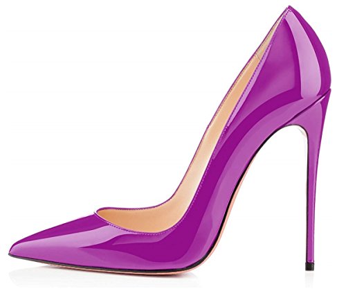 EDEFS Damen Lack Pumps Stilettos High Heels Abend Schuhe mit 12CM Violett Größe EU38 von EDEFS