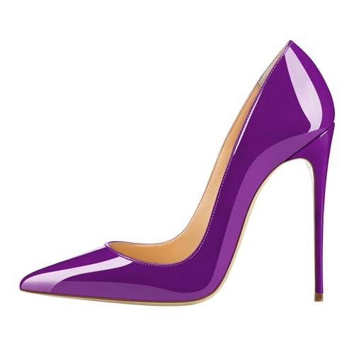 EDEFS Damen Lack Pumps Stilettos High Heels Abend Schuhe mit 12CM Violett Größe EU42 von EDEFS