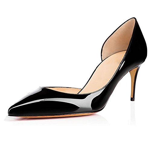 EDEFS Damen Lack Schuhe Cut-Out Pumps Kitten Heels Spitz Pumps Schwarz Größe EU44 von EDEFS