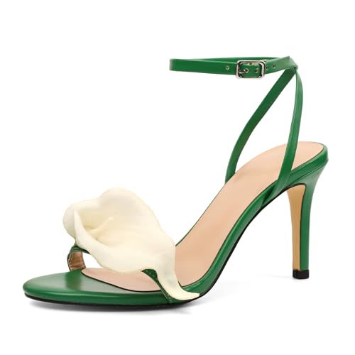 EDEFS Damen Lilienblüten Sandalen 3,5 Zoll Stiletto Absatz High Heels Riemchen Design & Offene Zehen Sommer Hochzeit Party Statement Grün EU36 EDEFS Damen Lilienblüten Sandalen 3,5 Zoll Stiletto Absatz High Heels Riemchen Design & Offene Zehen Sommer Hochzeit Party Statement Grün EU36 von EDEFS