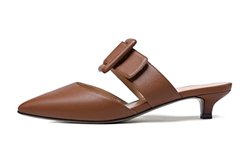 EDEFS Damen Low Kitten Absatz Slippers Komfortable Spitze Zehen Mules 3,5CM Kleider Party Schuhe, Braun Größe EU40 EDEFS Damen Low Kitten Absatz Slippers Komfortable Spitze Zehen Mules 3,5CM Kleider Party Schuhe, Braun Größe EU40 von EDEFS