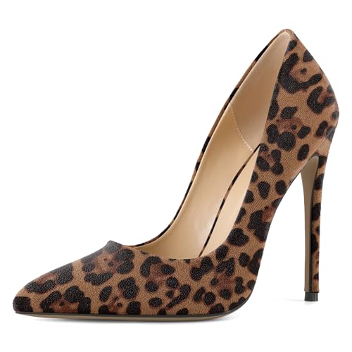 EDEFS Damen Luxuriöse Wildleder Stiletto Absatz Pumps 12 cm Hoher Absatz Schlupf Spitzzahn Eleganz für Hochzeit Party Elegante Abende Leopard EU37 von EDEFS