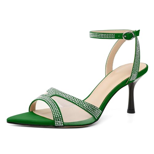 EDEFS Damen Mesh Sandalen mit Strassstein Riemen Offener Spitze 7 cm Stiletto Absatz und Knöchelriemen für Sommer Hochzeitsfeier Grün EU37 EDEFS Damen Mesh Sandalen mit Strassstein Riemen Offener Spitze 7 cm Stiletto Absatz und Knöchelriemen für Sommer Hochzeitsfeier Grün EU37 von EDEFS