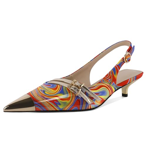 EDEFS Damen Metall Schnallen Slingback 3,5 cm Kätzchenabsatz Pumps mit Zehkappe Hochzeits Glamour & Arbeits Powerlook Heatmap EU38 EDEFS Damen Metall Schnallen Slingback 3,5 cm Kätzchenabsatz Pumps mit Zehkappe Hochzeits Glamour & Arbeits Powerlook Heatmap EU38 von EDEFS