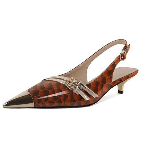 EDEFS Damen Metall Schnallen Slingback 3,5 cm Kätzchenabsatz Pumps mit Zehkappe Hochzeits Glamour & Arbeits Powerlook Leuchtendes Orange EU38 EDEFS Damen Metall Schnallen Slingback 3,5 cm Kätzchenabsatz Pumps mit Zehkappe Hochzeits Glamour & Arbeits Powerlook Leuchtendes Orange EU38 von EDEFS