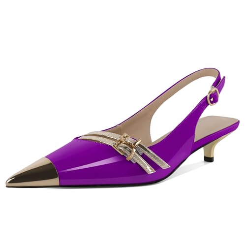 EDEFS Damen Metall Schnallen Slingback 3,5 cm Kätzchenabsatz Pumps mit Zehkappe Hochzeits Glamour & Arbeits Powerlook Lila EU38 EDEFS Damen Metall Schnallen Slingback 3,5 cm Kätzchenabsatz Pumps mit Zehkappe Hochzeits Glamour & Arbeits Powerlook Lila EU38 von EDEFS