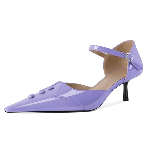EDEFS Damen Minimalistische Braut Pumps 5 cm Kätzchenabsatz Mary Jane Knöchelriemen Schnalle & Spitzer Zeh Schlichtheit Hellviolett EU42 EDEFS Damen Minimalistische Braut Pumps 5 cm Kätzchenabsatz Mary Jane Knöchelriemen Schnalle & Spitzer Zeh Schlichtheit Hellviolett EU42 von EDEFS