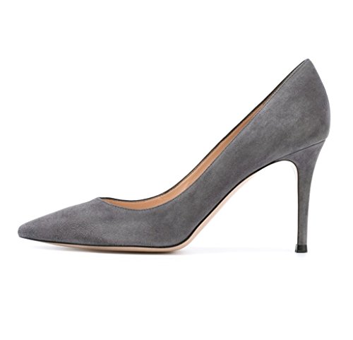 EDEFS Damen Mittel Hohen Absatz Party Abend Elegant Pumps Spitze Zehe Schuhe Grau Größe EU38 von EDEFS