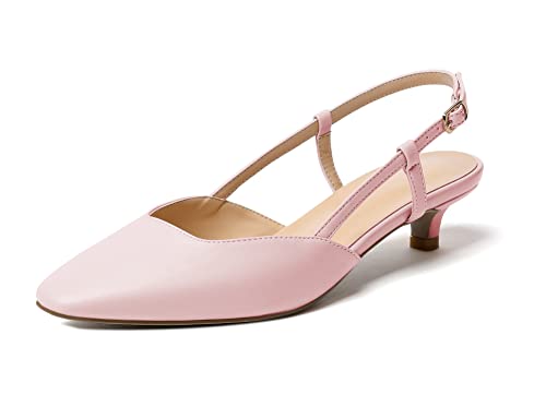EDEFS Damen Niedrige Kitten Pumps Geschlossene Zehenkappe Knöchelriemen 3.5 cm Rosa EU39 von EDEFS