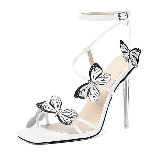 EDEFS Damen Orthopädischer Klarabsatz 10 cm Hoher Hängelufer Absatz Schmetterling inspirierte Schmale Träger Quadratspitze Stütze Weiß EU42 EDEFS Damen Orthopädischer Klarabsatz 10 cm Hoher Hängelufer Absatz Schmetterling inspirierte Schmale Träger Quadratspitze Stütze Weiß EU42 von EDEFS