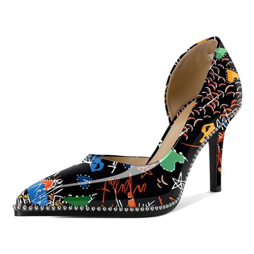 EDEFS Damen Party Essentials High Heel Pumps Schlüpfschuh Perlenbesetzte Sandalen mit 9 cm Stilettoabsatz & Spitzenschuh Graffiti EU39 von EDEFS