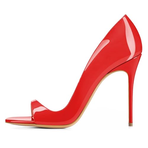 EDEFS Damen Party Ready Slip On Pumps Stiletto Heel 4 Inches Open Peep Toe Design Mode Eleganz & Sexy Charme Rot EU39 von EDEFS