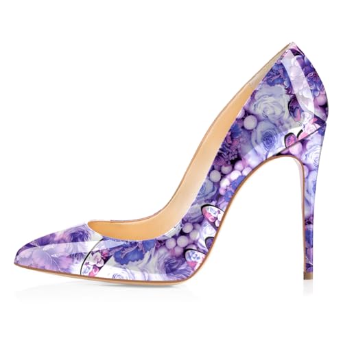 EDEFS Damen Party Ready Slip On Pumps Stiletto Heel 4 Inches Tall Closed Toe Design Pointed Toe Geeignet für Fashion & Sexy Statements Lila Pfingstrose EU39 von EDEFS