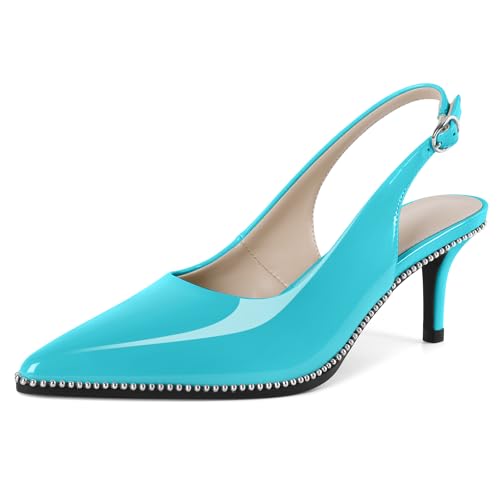 EDEFS Damen Party & Arbeits Slingback Pumps 6,5 cm Niedrigabsatz Mittelabsatz Perlen Patentleder Spitzzahn mit Schnalle Türkis EU40 EDEFS Damen Party & Arbeits Slingback Pumps 6,5 cm Niedrigabsatz Mittelabsatz Perlen Patentleder Spitzzahn mit Schnalle Türkis EU40 von EDEFS