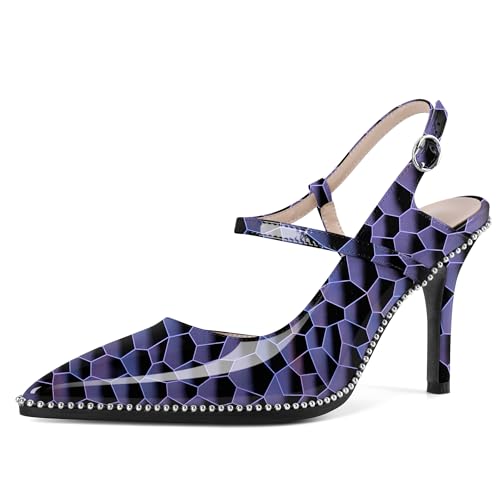 EDEFS Damen Party & Arbeits Slingback Pumps 9 cm Hoher Absatz Stiletto Absatz Perlen Patentleder Spitzzahn mit Schnalle Glänzend Violett EU40 EDEFS Damen Party & Arbeits Slingback Pumps 9 cm Hoher Absatz Stiletto Absatz Perlen Patentleder Spitzzahn mit Schnalle Glänzend Violett EU40 von EDEFS