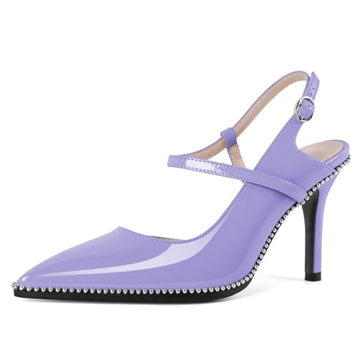 EDEFS Damen Party & Arbeits Slingback Pumps 9 cm Hoher Absatz Stiletto Absatz Perlen Patentleder Spitzzahn mit Schnalle Hellviolett EU40 EDEFS Damen Party & Arbeits Slingback Pumps 9 cm Hoher Absatz Stiletto Absatz Perlen Patentleder Spitzzahn mit Schnalle Hellviolett EU40 von EDEFS