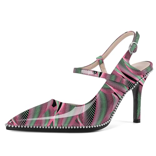 EDEFS Damen Party & Arbeits Slingback Pumps 9 cm Hoher Absatz Stiletto Absatz Perlen Patentleder Spitzzahn mit Schnalle Welle EU40 von EDEFS